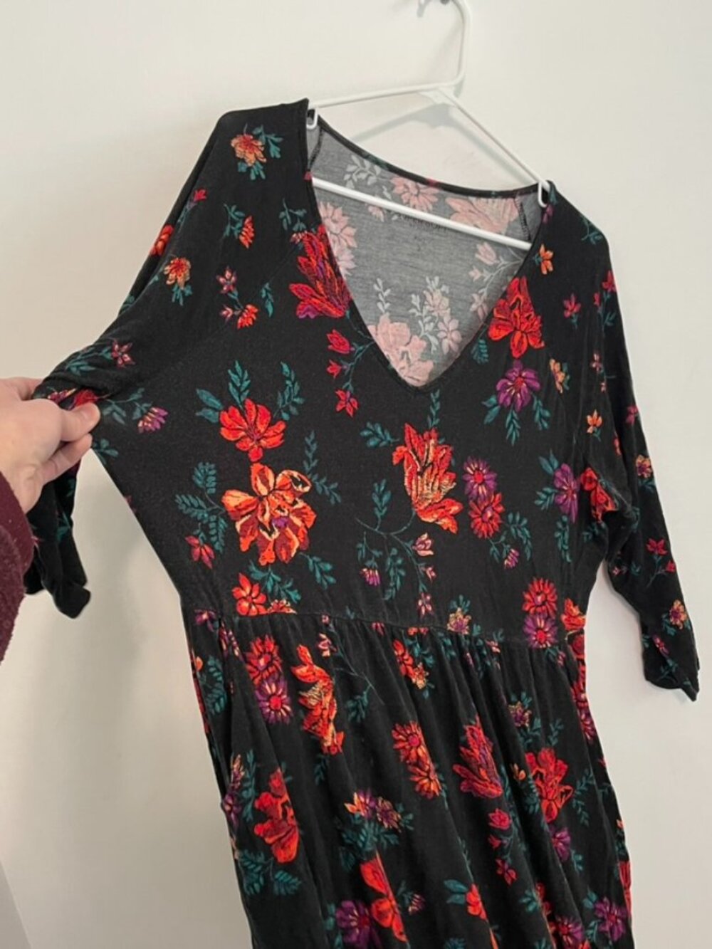 TORRID 2 Plus Size Mini Super Soft Skater Dress Black Red Teal Floral 3/4 Sleeve - Picture 9 of 16